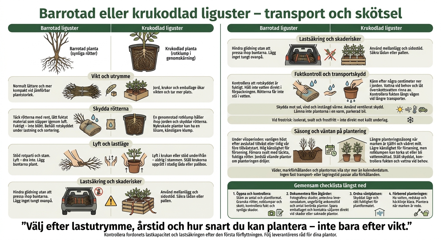 Barrotad eller krukodlad liguster – transport och skötsel