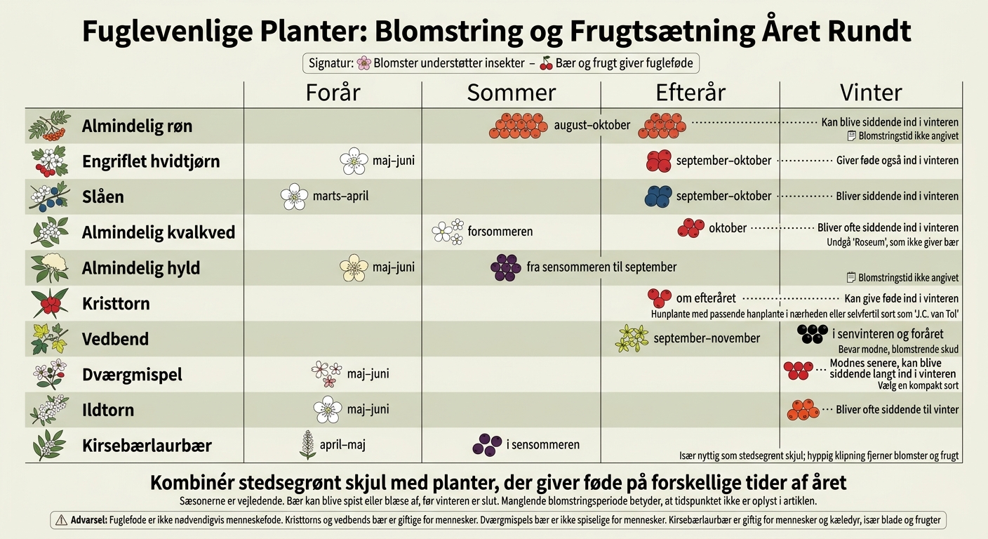 10 fuglevenlige planter: Føde gennem årets sæsoner