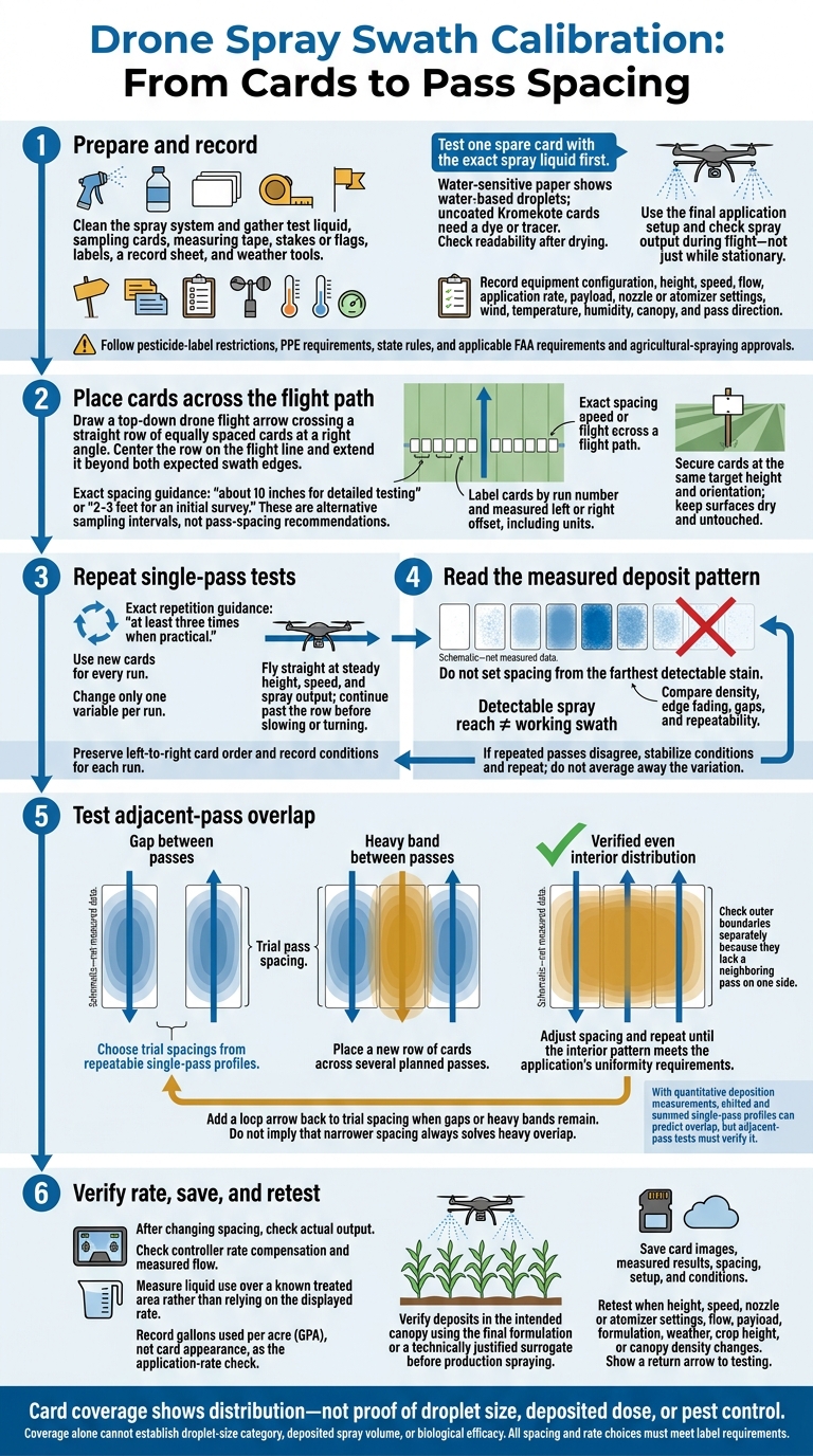 Drone Spray Swath Calibration: From Cards to Pass Spacing