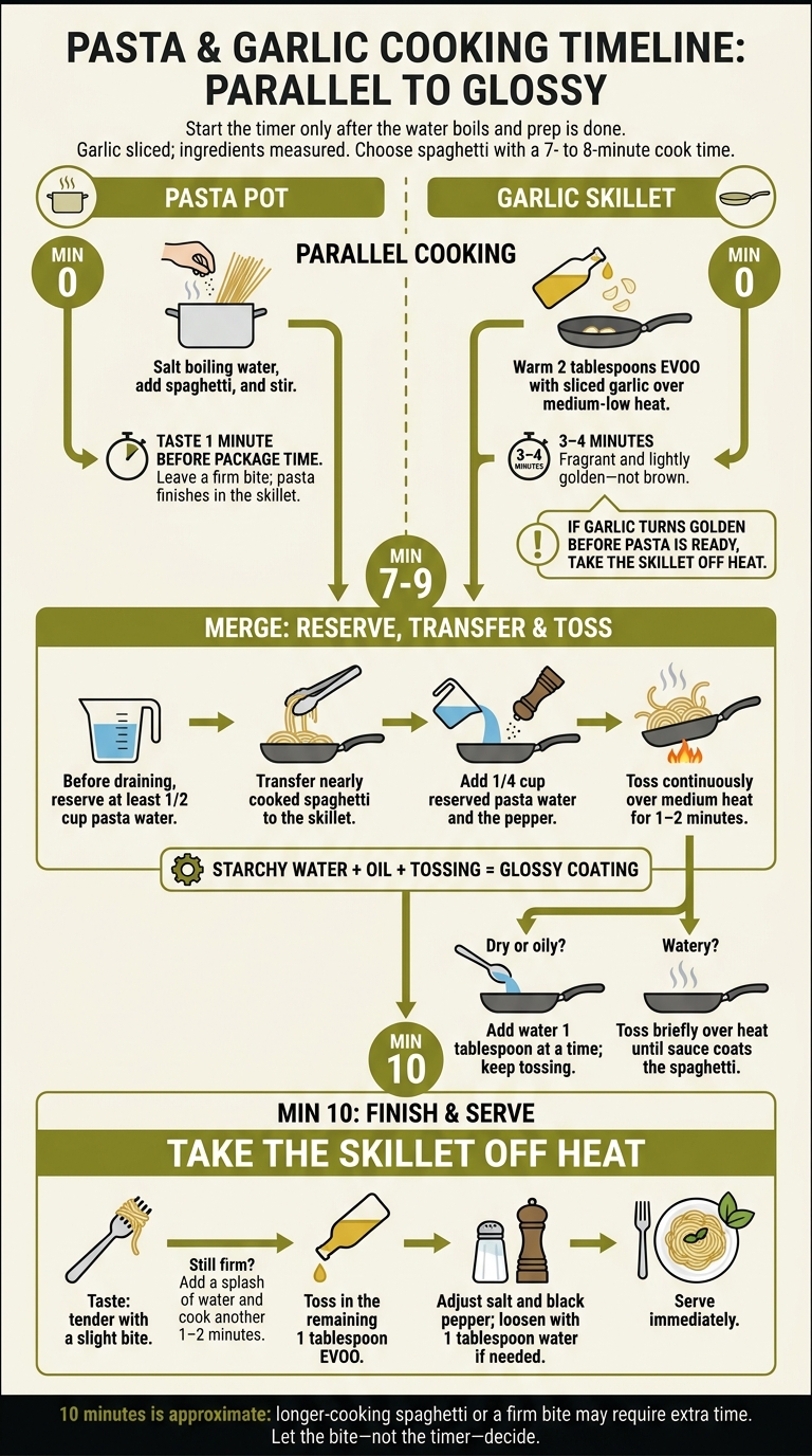 10-Minute Garlic Olive Oil Pasta Timeline