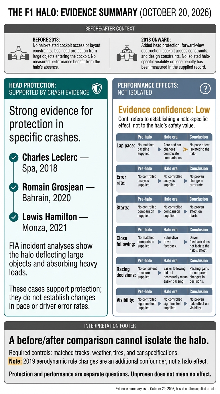 F1 Halo: Safety Evidence vs. Unproven Performance Effects