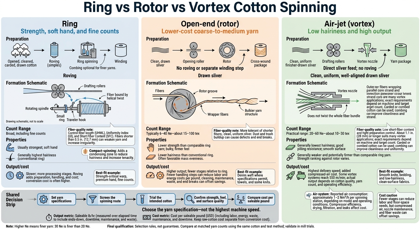 Ring vs Rotor vs Vortex Cotton Spinning
