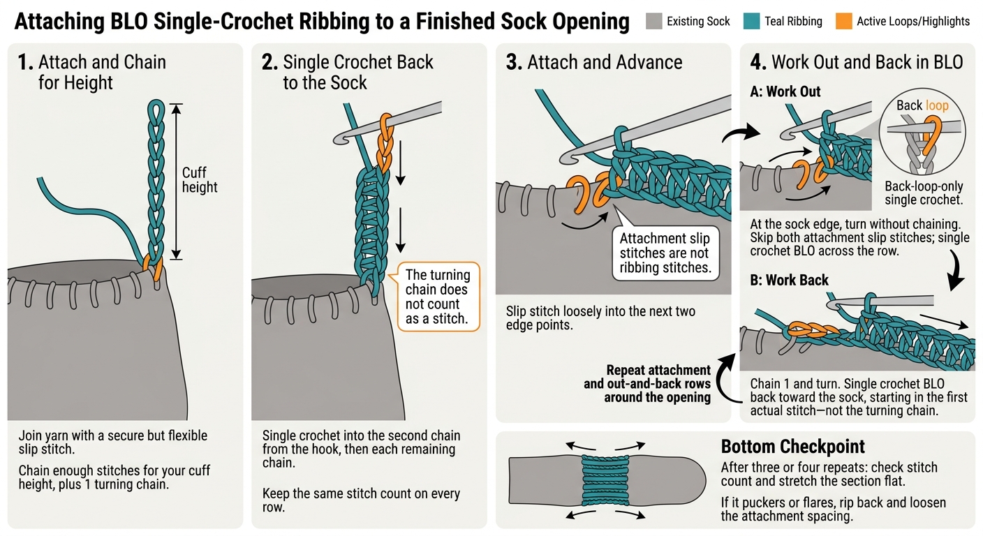 How to Crochet Ribbed Cuffs onto Socks
