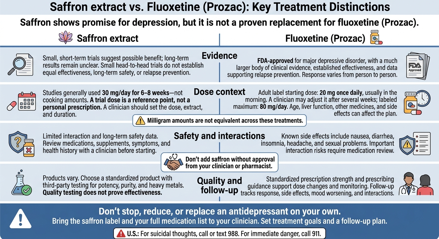 Saffron vs. Fluoxetine: Evidence, Dosing, and Safety