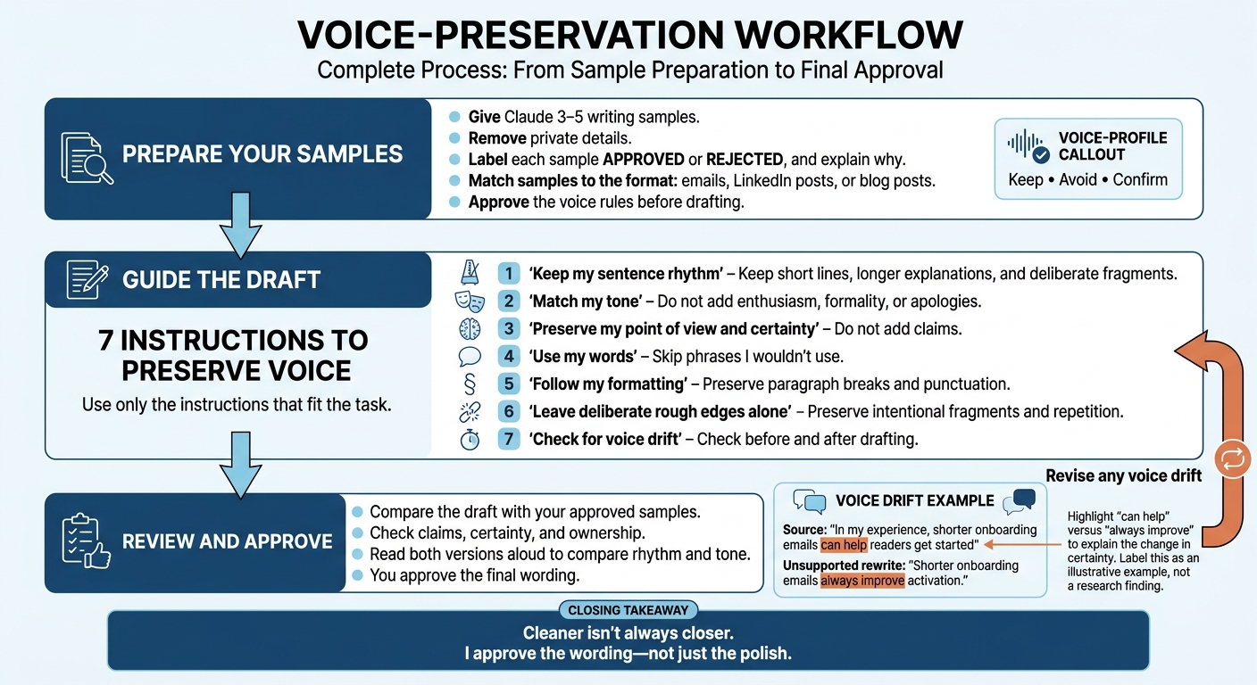 Keep Your Voice in Claude: Setup, Draft, Review