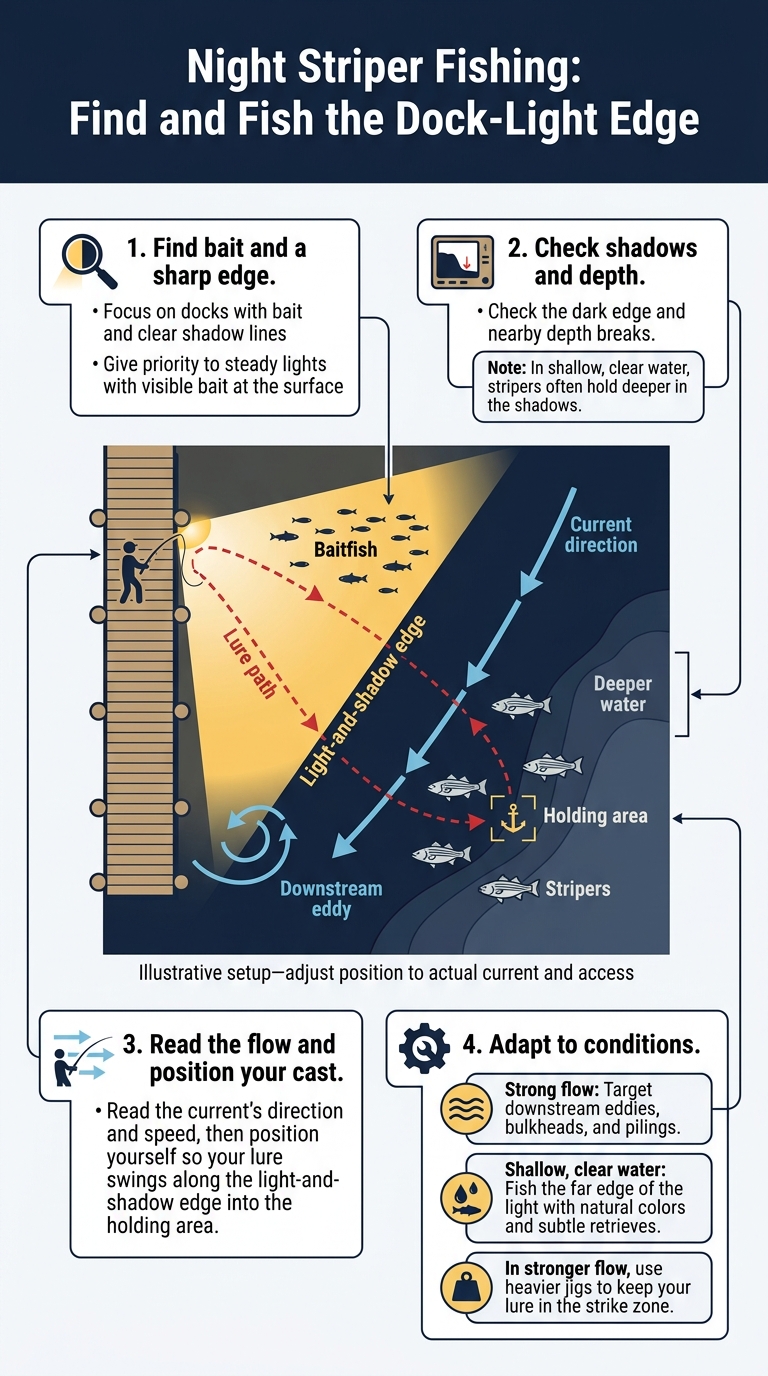 Night Striper Fishing: Find and Fish the Dock-Light Edge