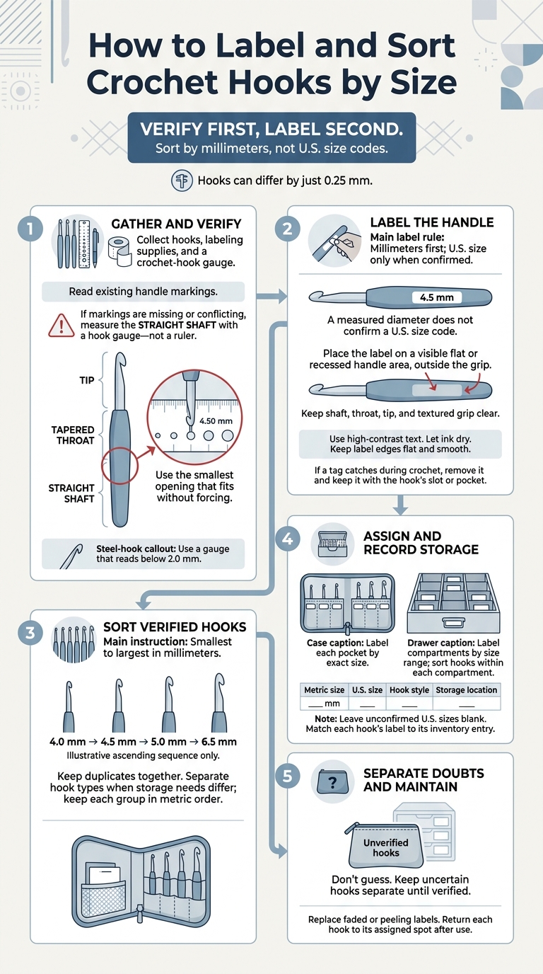 How to Label and Sort Crochet Hooks by Size