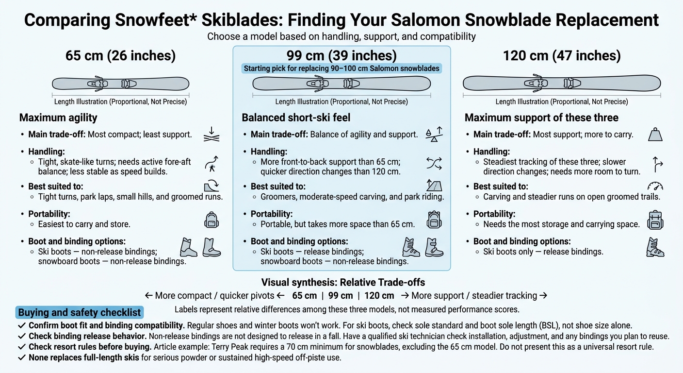 Salomon Snowblades Replacement: 65 vs 99 vs 120 cm