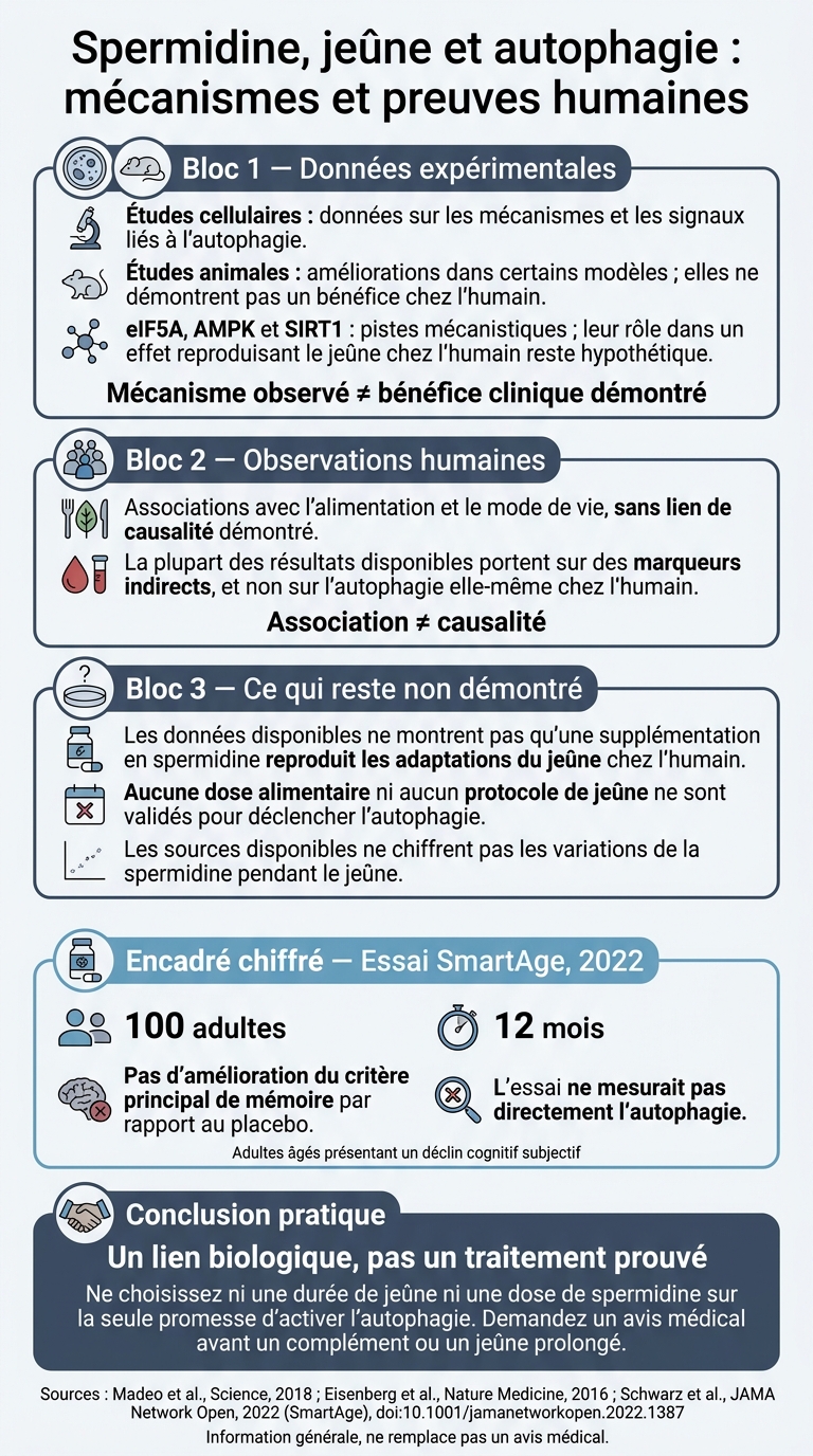 Spermidine, jeûne et autophagie : mécanismes et preuves humaines