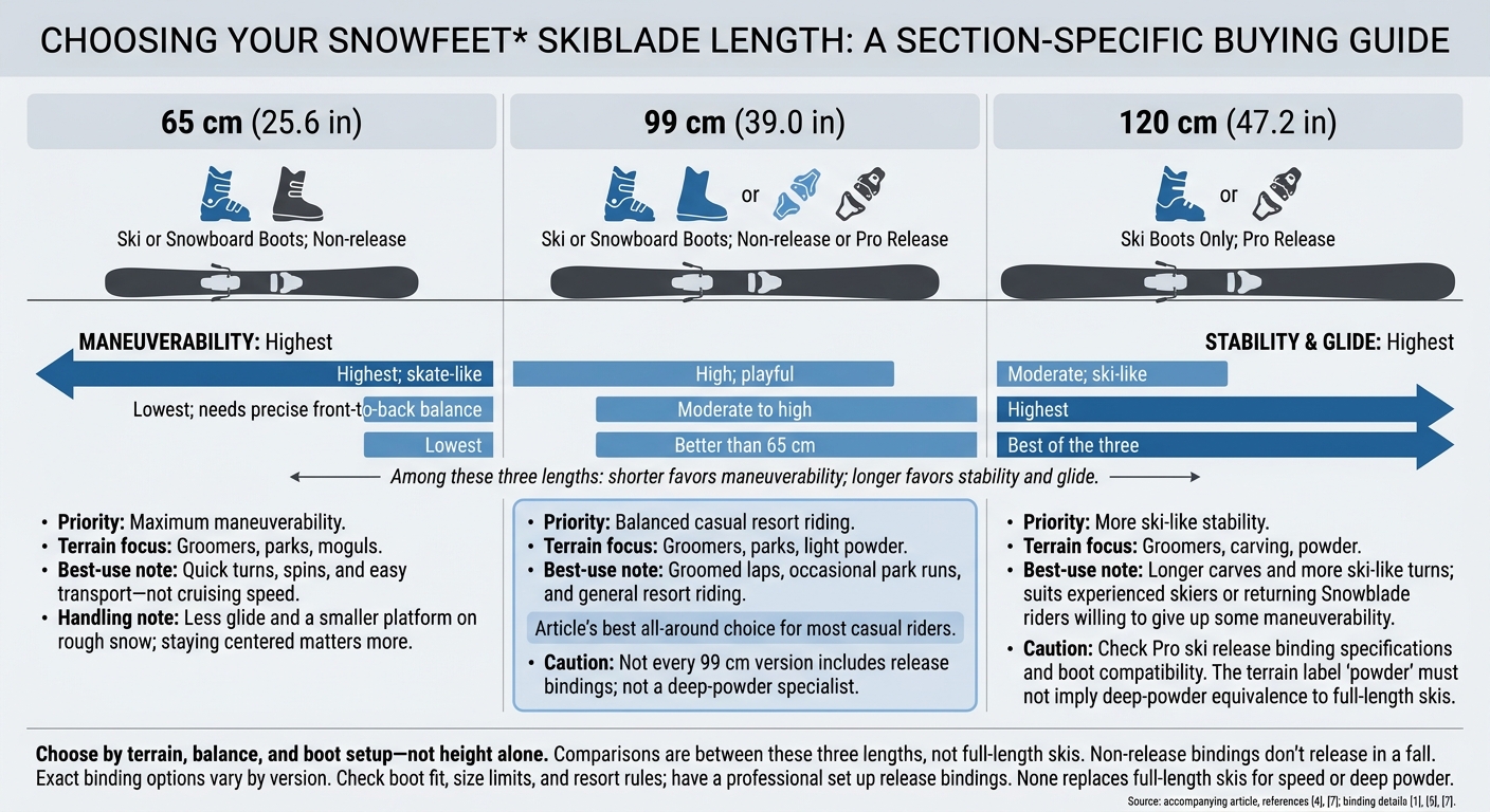 Snowfeet* Skiblades: 65 vs 99 vs 120 cm