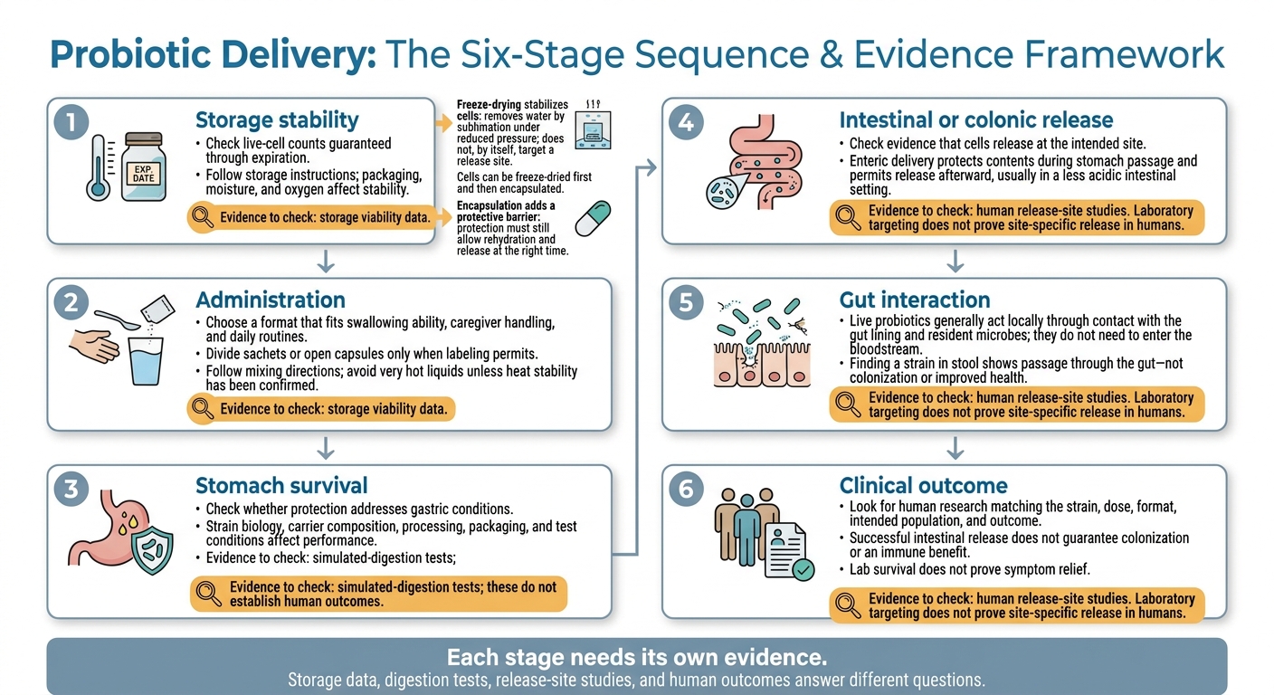 Probiotic Delivery: Six Stages of Evidence