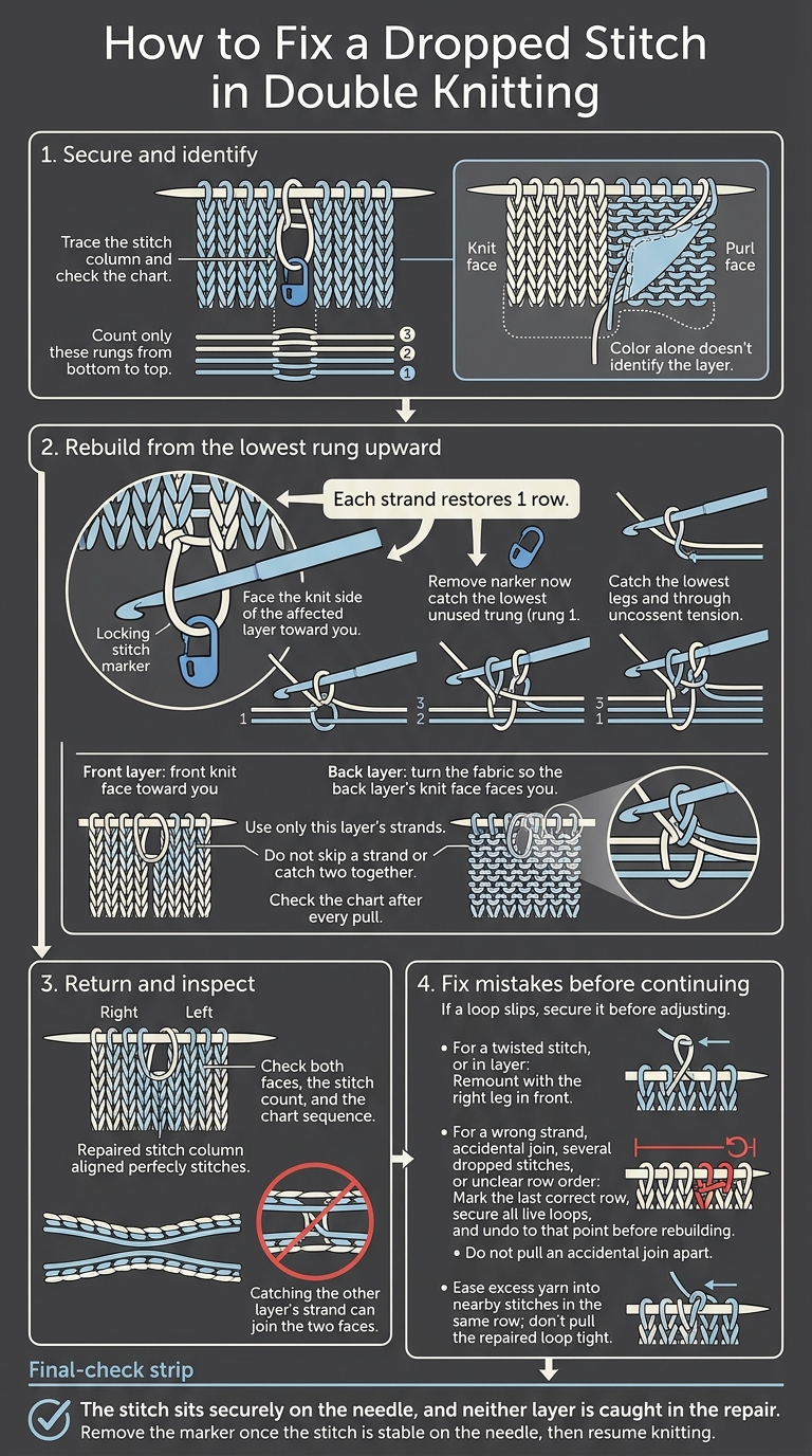 How to Fix a Dropped Stitch in Double Knitting