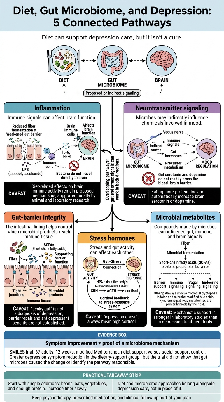 Diet, Gut Microbiome, and Depression: 5 Connected Pathways