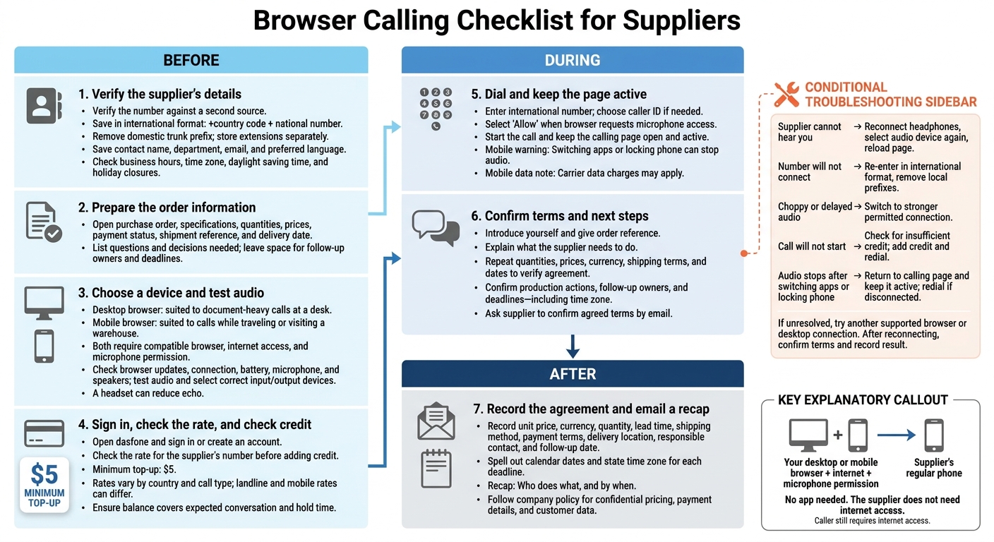 Browser Calling Checklist for Suppliers