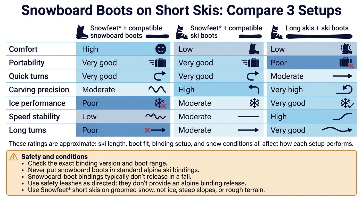 Snowboard Boots on Short Skis: Compare 3 Setups