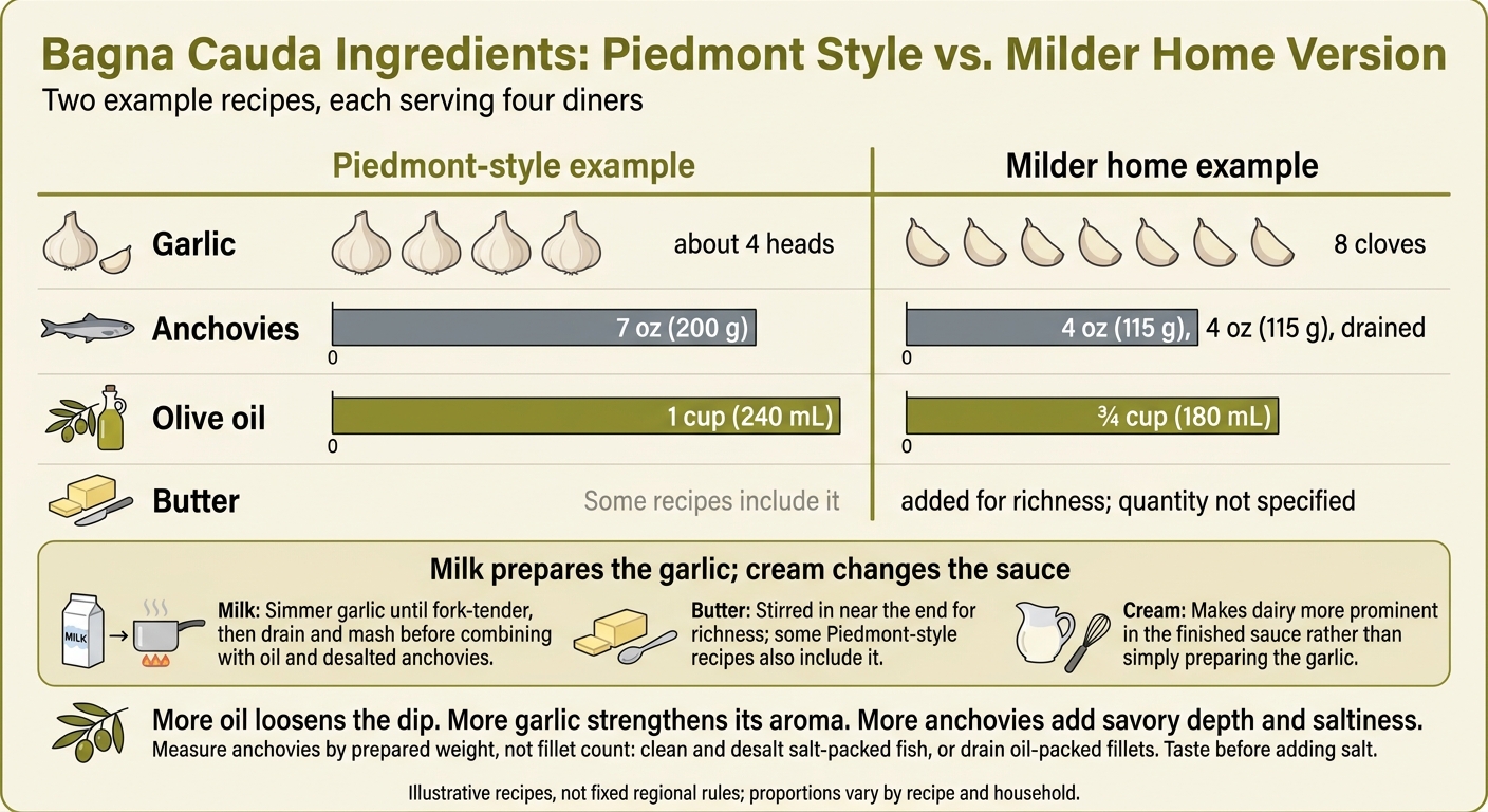 Bagna Cauda Ingredients: Piedmont Style vs. Milder Home Version