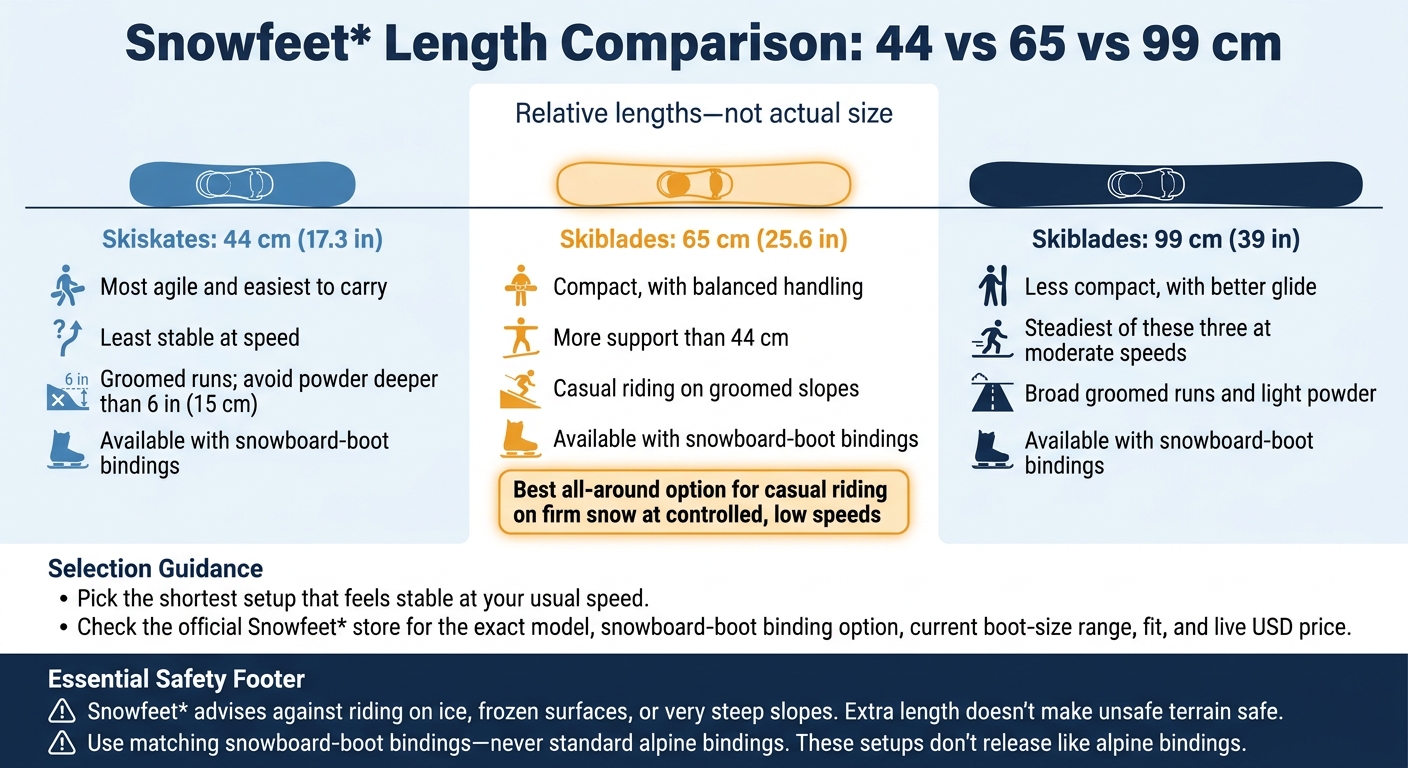 Snowfeet* Length Comparison: 44 vs 65 vs 99 cm