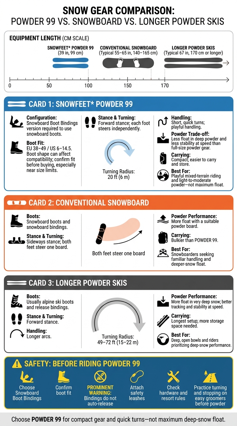 POWDER 99 vs. Snowboard vs. Powder Skis