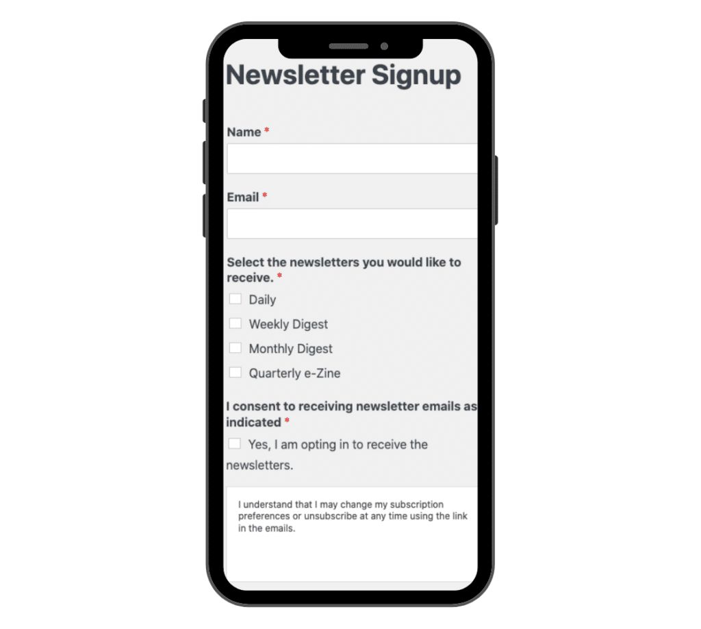 Mobile-friendly newsletter signup form layout.