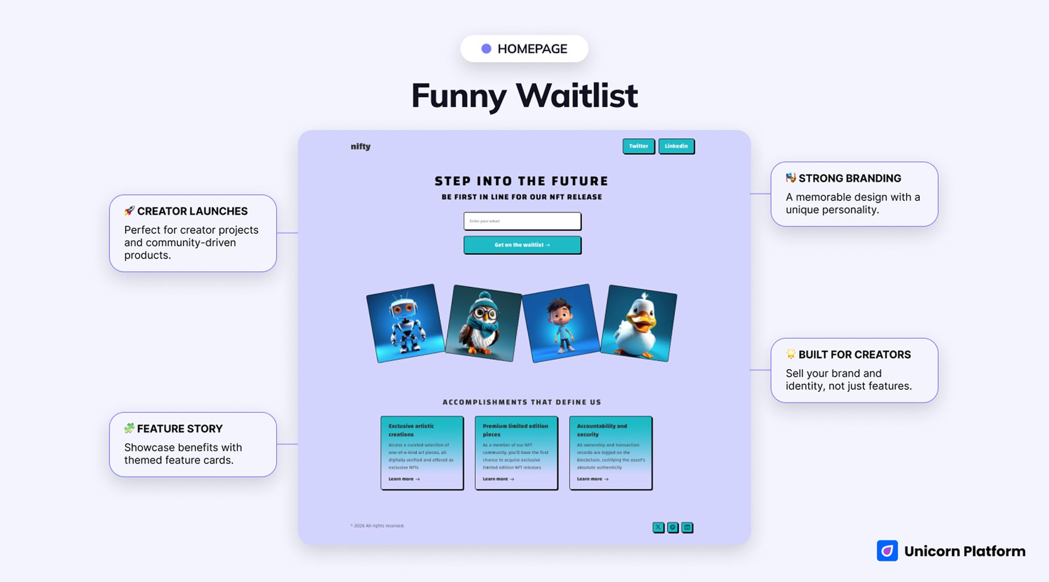 Playful waitlist page with a stronger personality and less traditional SaaS framing