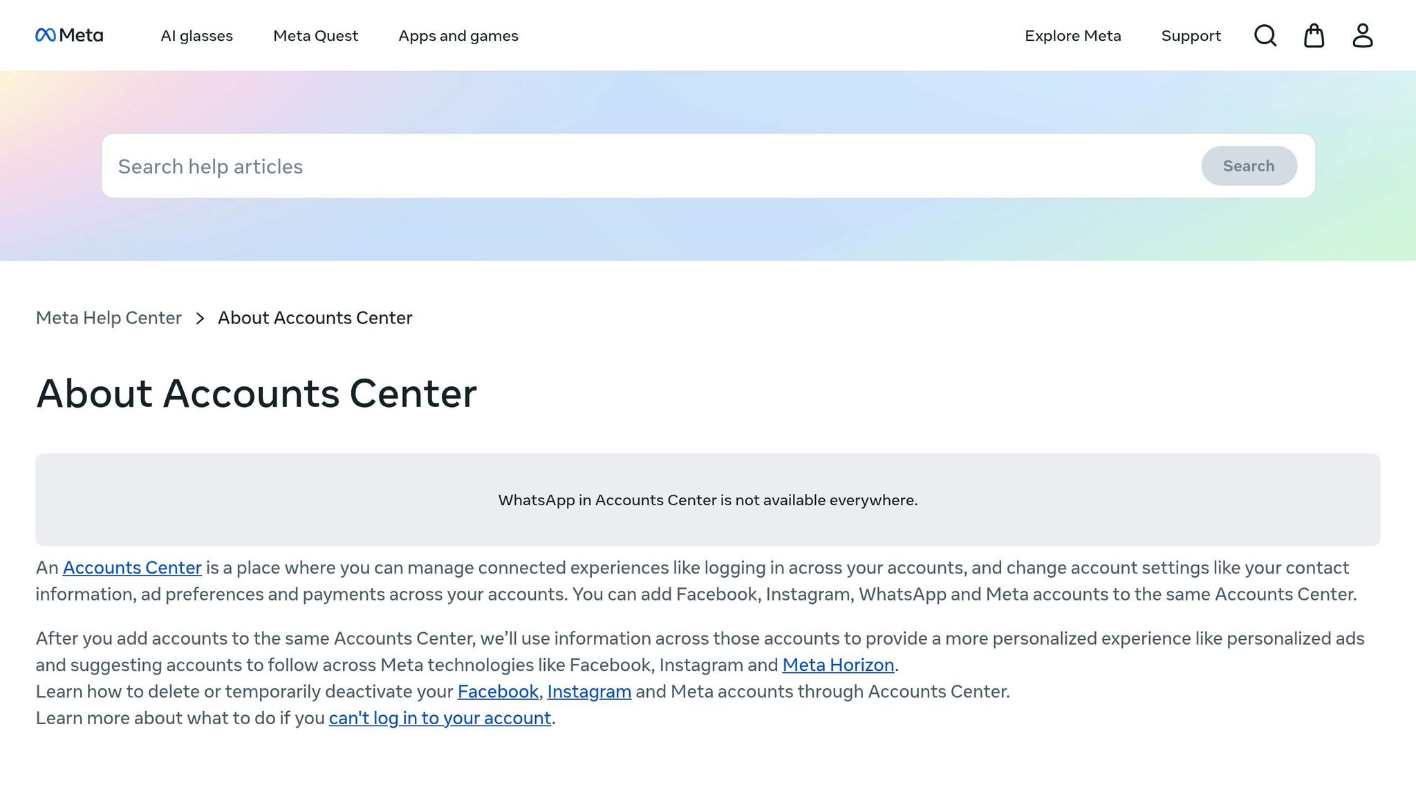 Meta Accounts Center