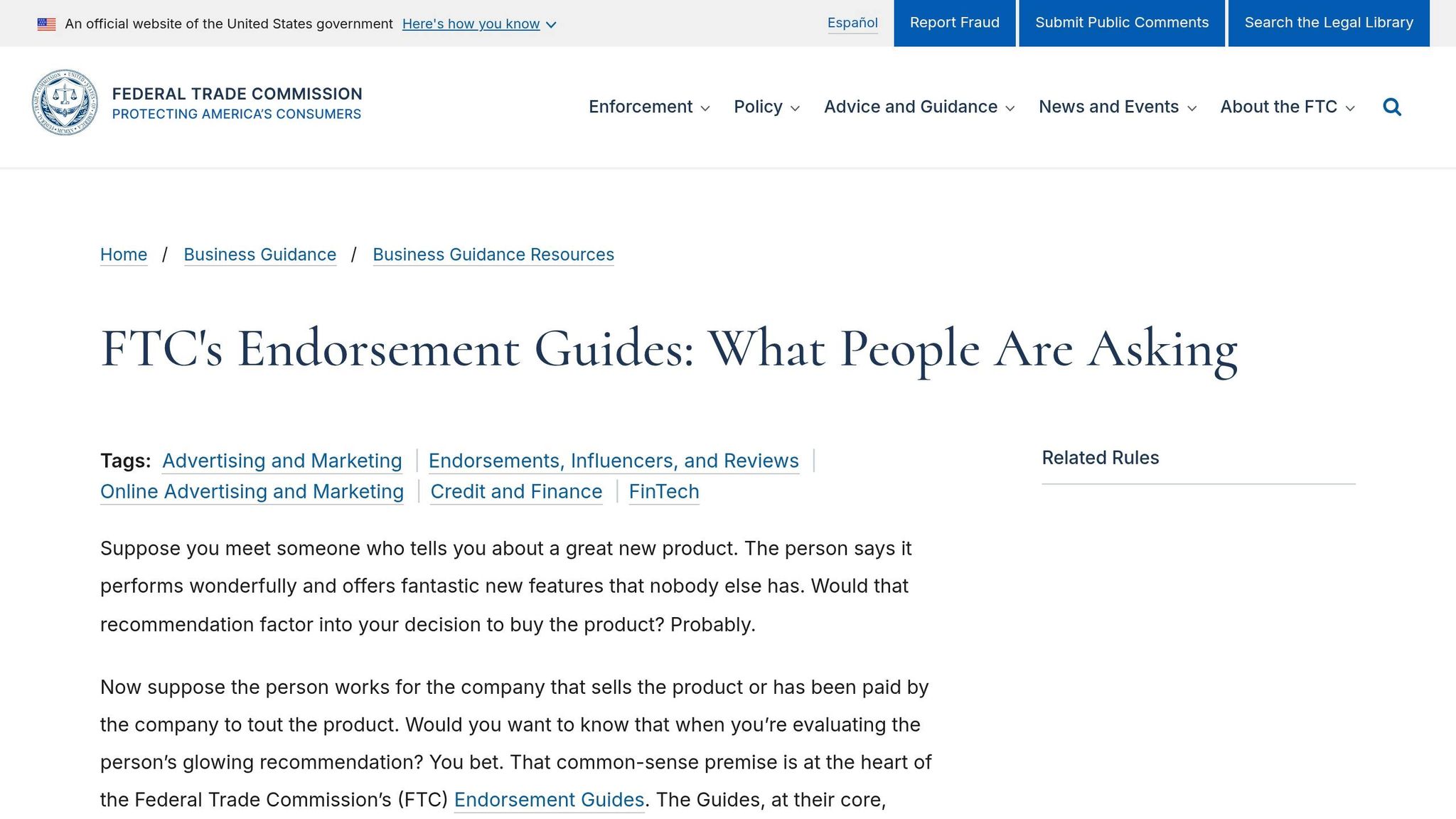 FTC Endorsement Rules