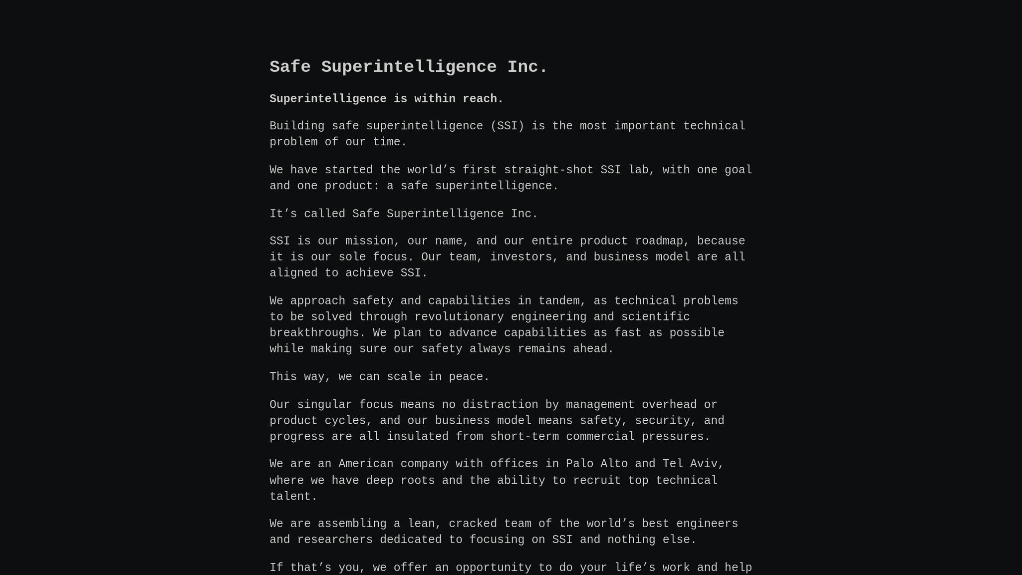 Safe Superintelligence Inc
