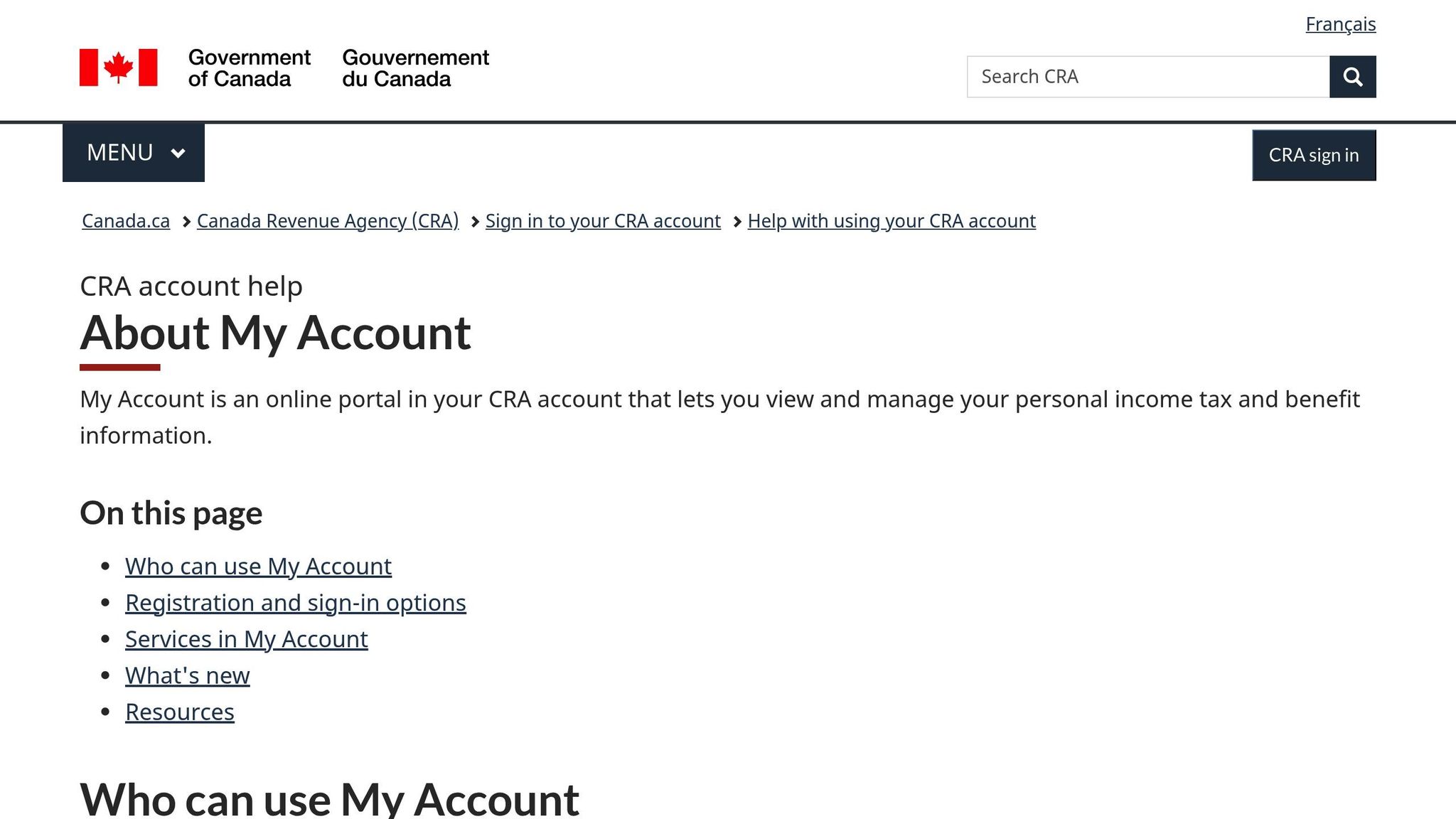 CRA My Account