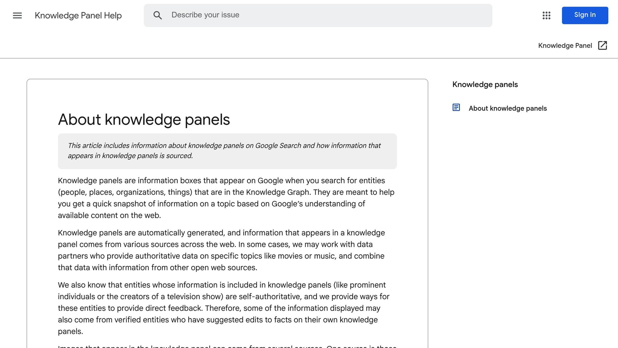 Google Knowledge Panel