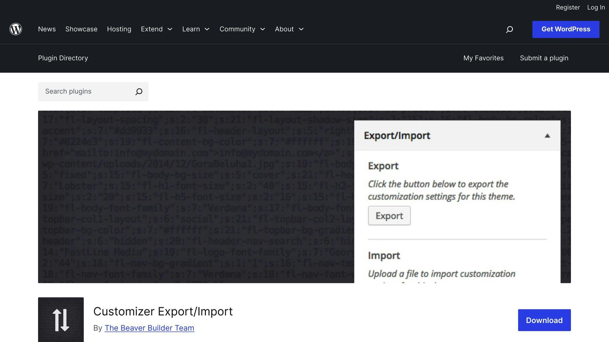 Customizer Export/Import